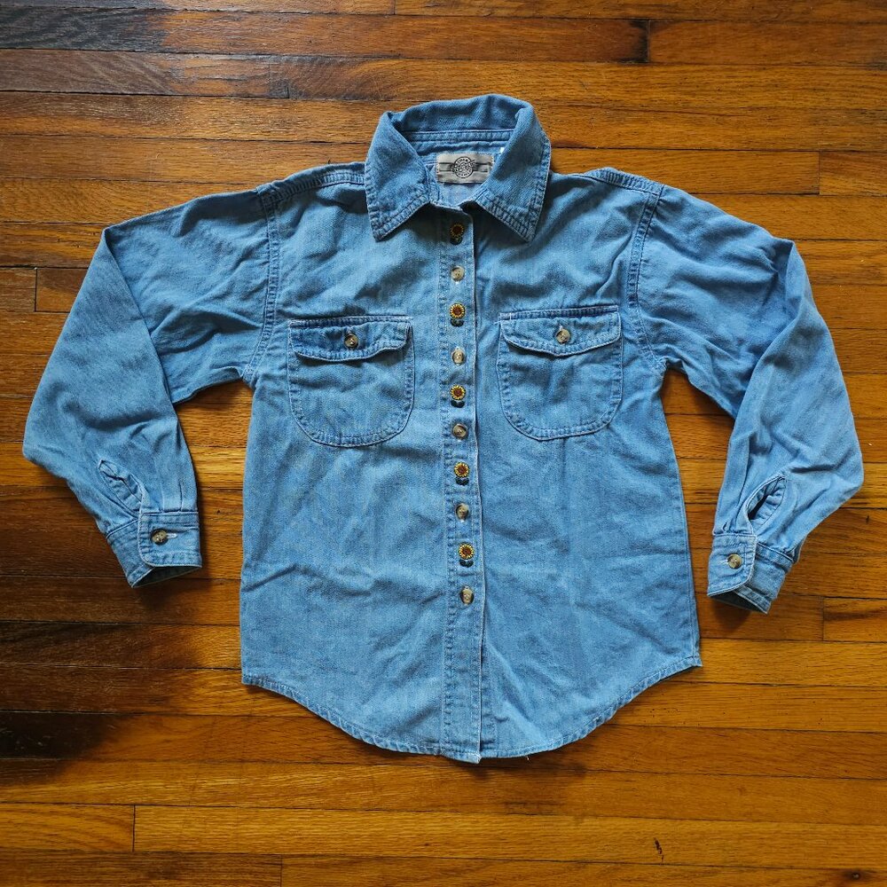 Kids Denim Long Sleeve Sunflower Button-up